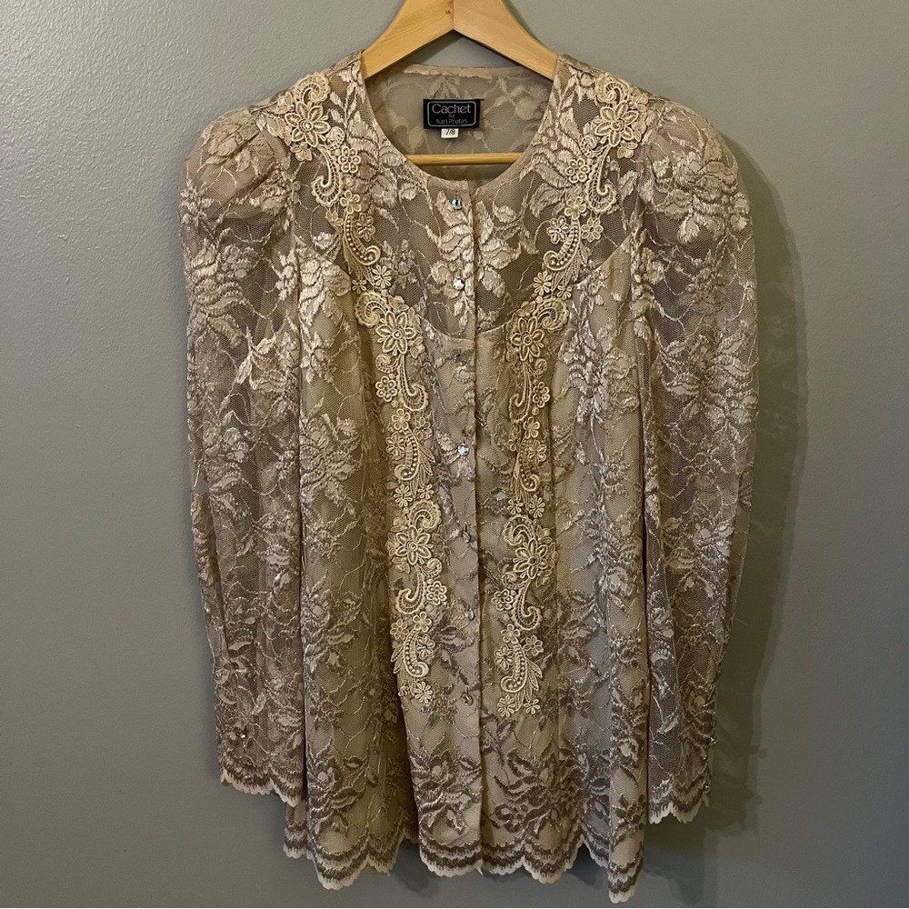 Vintage Cachet Champagne Lace Formal/Semi Formal Blouse